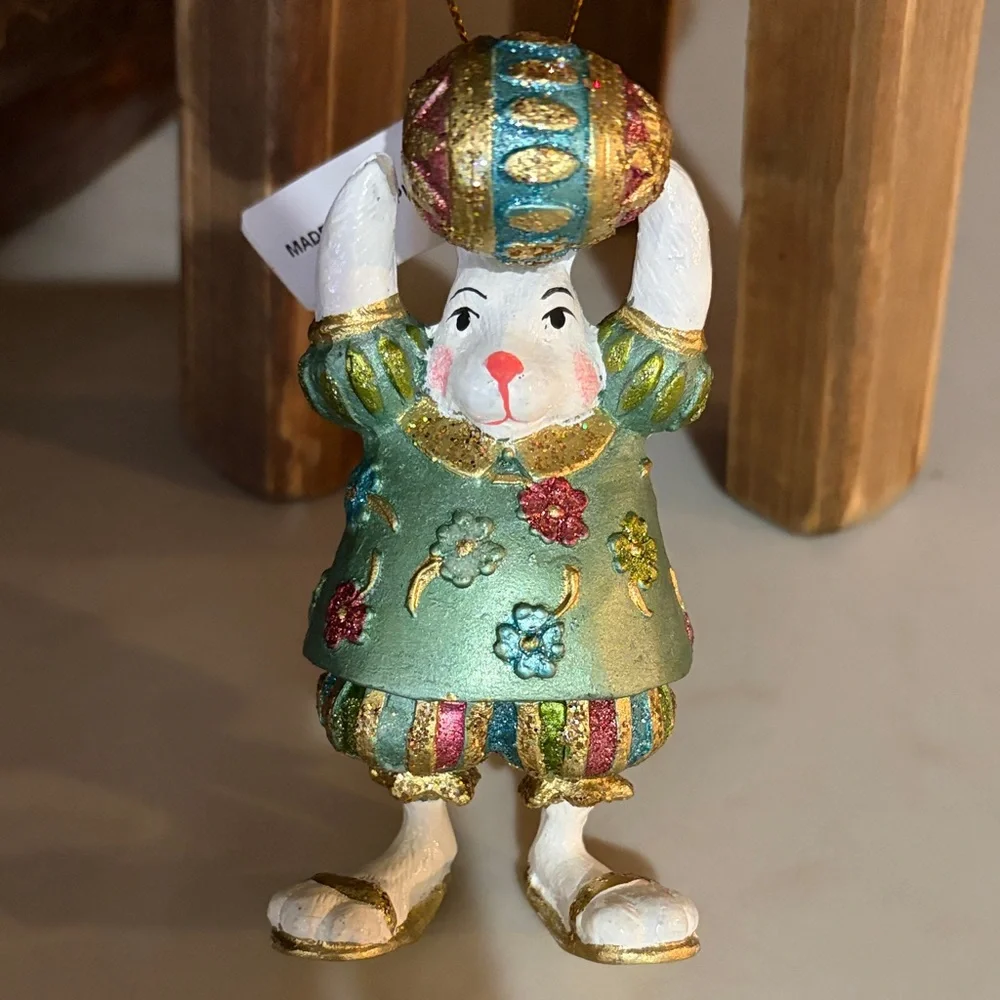 Set of 3 Hand-Painted Bunny Ornaments/NWT